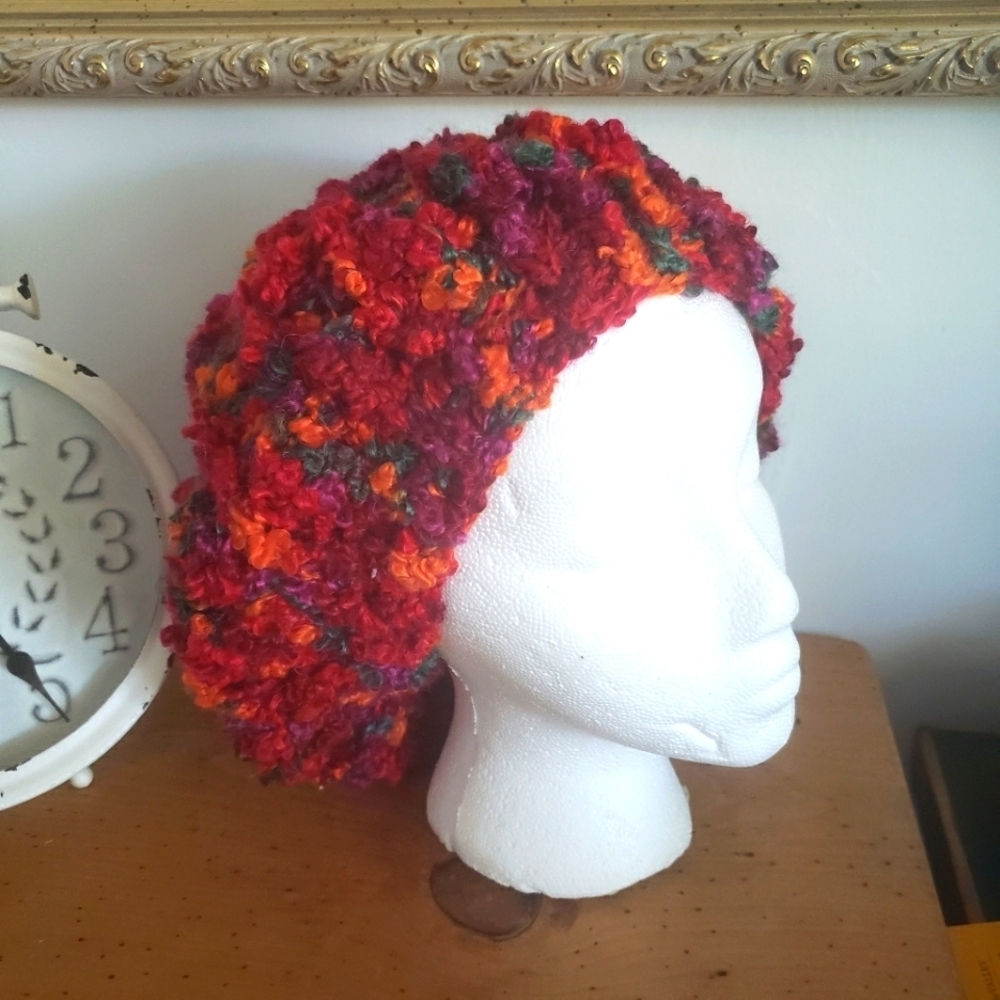 Hand Crochet Red Slouchy Women's Hat NEW